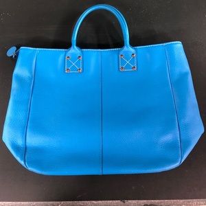 Gap blue leather tote with striped lining